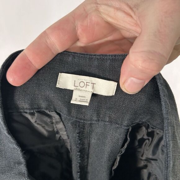 LOFT 100% Linen Pants Women's 2 Solid Black Low Rise Zip Hook Eye Lightweight - Picture 8 of 9